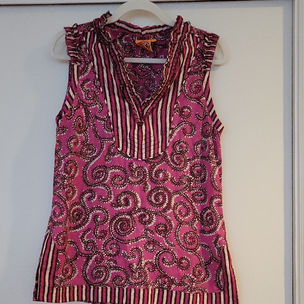 Tory Burch Pink and Black Patterned Women's Sleeveless Top -Sz 10